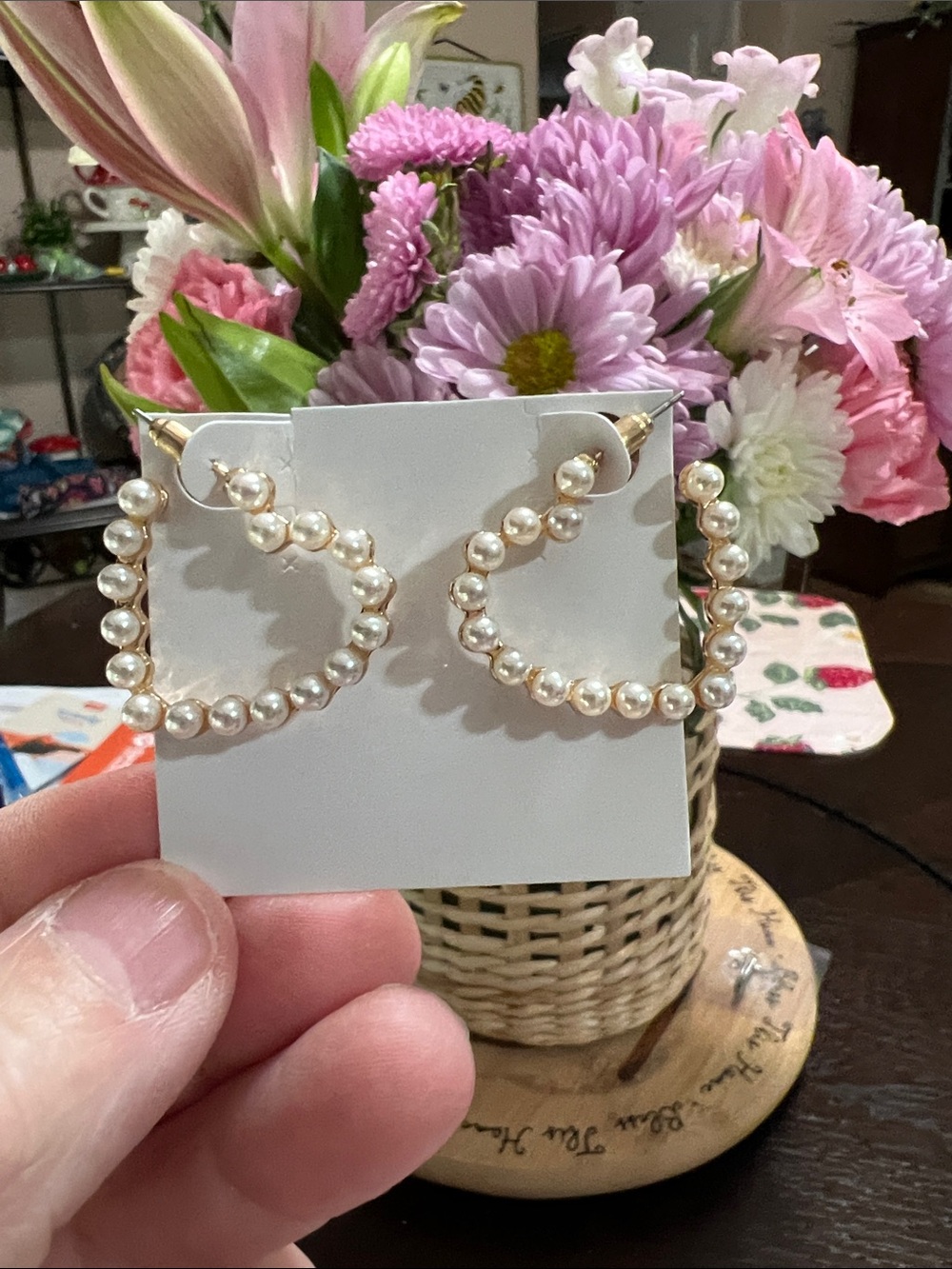 New Pearl Beaded Gold Hoop Earrings - Women Jewelry